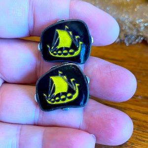 VTG Shields silver & enamel ship design cuff links